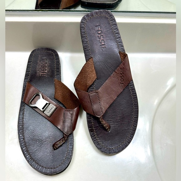 Fossil Men’s Brown Leather Thong Sandals Sz 11 - Picture 2 of 11